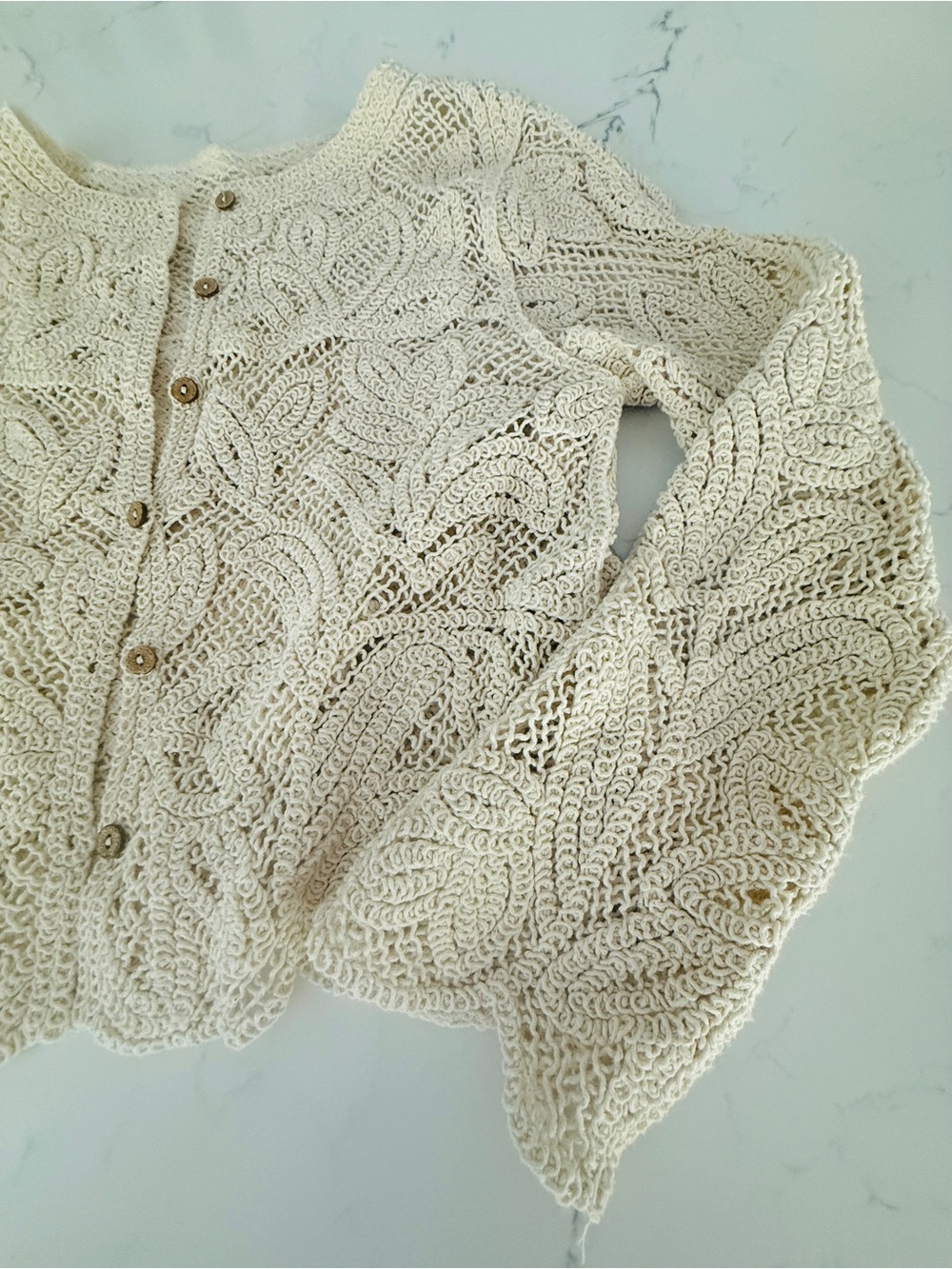 Cream Crochet Button-Front Women's Sweater - Picture 5 of 6